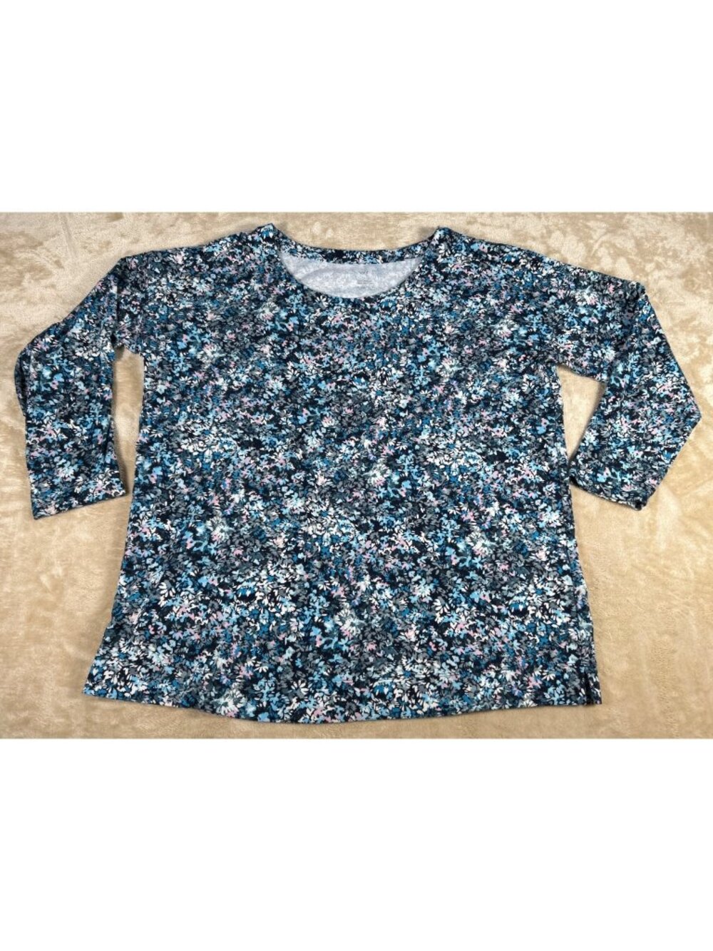 J Jill Simply Supima Scoop Neck Tunic L Floral Print 100% Cotton Long Sleeve